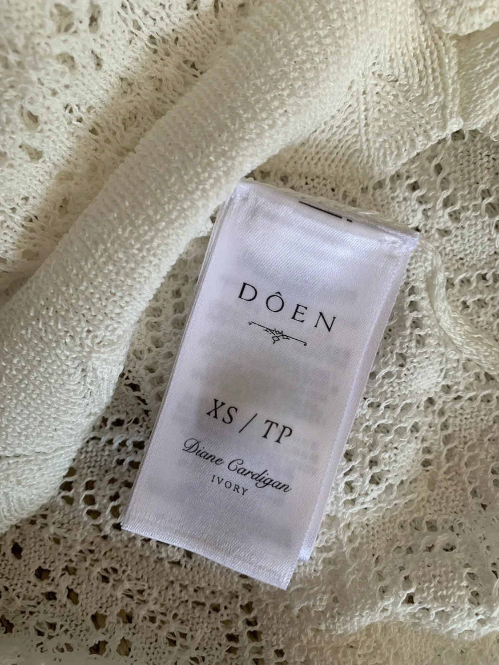 Doen Diane Pointelle Lace Crochet Button Knit Cardigan Sweater Top Ivory White